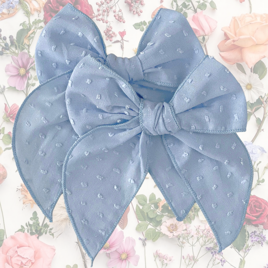 Blue Cotton Fable Bow - Hair Clip / Bag Bow