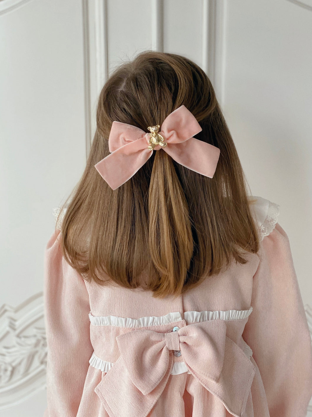 Anastasia Teddy Bear Oversized Velvet Bow - Salmon Pink