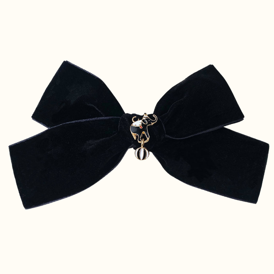 Black Elephant Velvet Oversized Bow Hair Clip