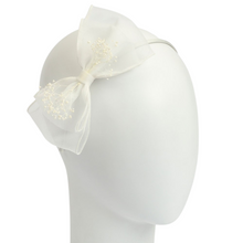 Load image into Gallery viewer, Selina Organza Dried Floral Bow Hairband - Off White
