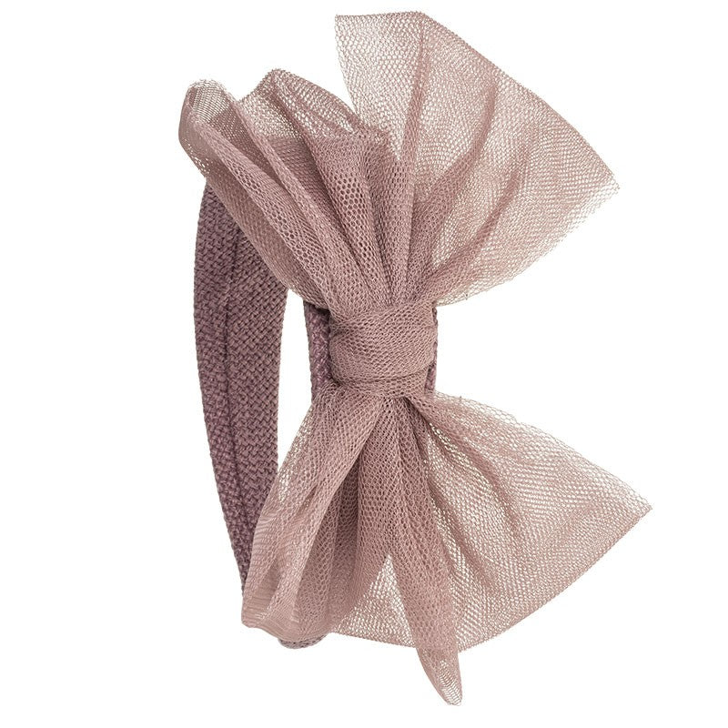 Oversized Tulle Bow Headband - Antique Pink