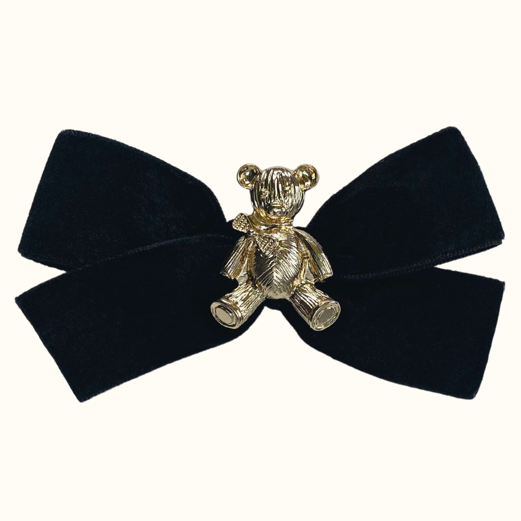 Anastasia Teddy Bear Velvet Bow Hair Clip - Black