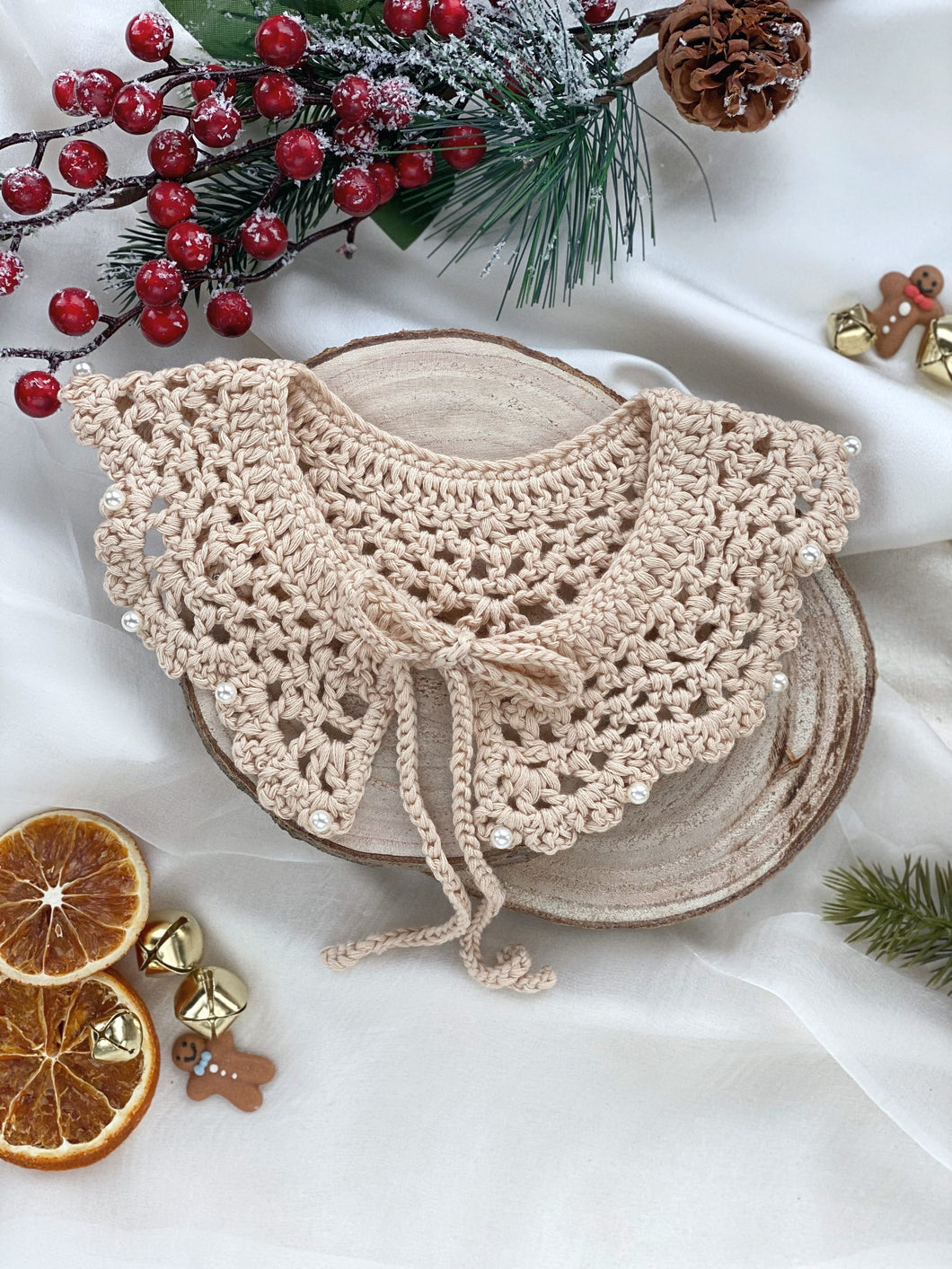 Imogen Knitted Crochet Collar Pearl Bib - 3 Shades Available