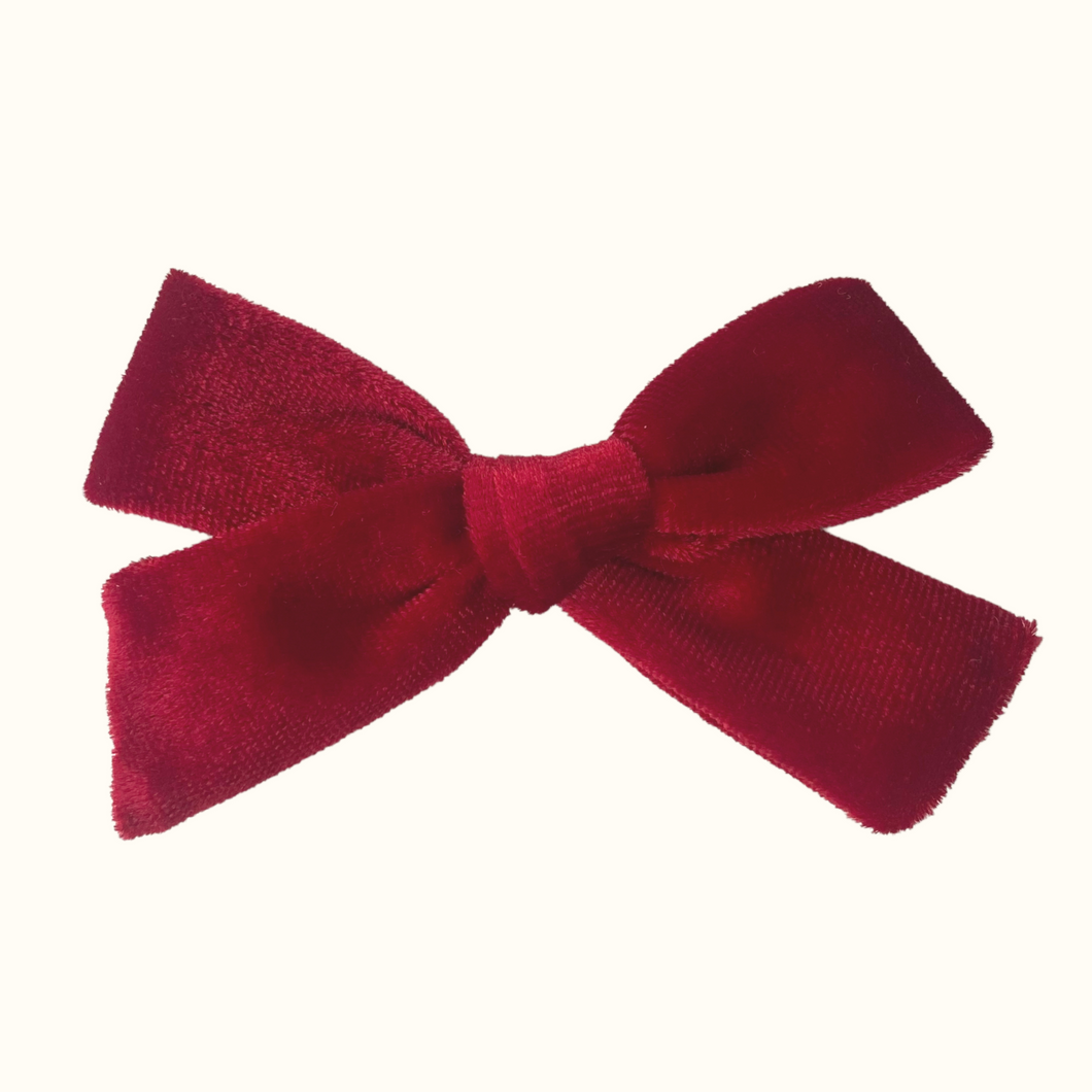 Velour Bow Hair Clip - Red