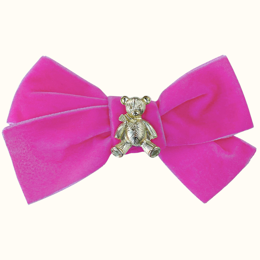 Anastasia Teddy Bear Oversized Velvet Bow Hair Clip - Hot Pink