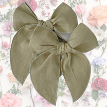 Load image into Gallery viewer, Khaki Linen Cotton Fable Bow - Hair Clip / Bag Bow
