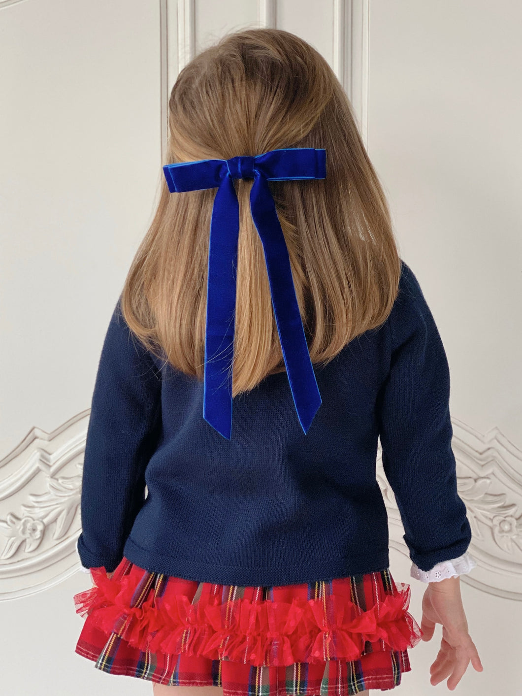 Velvet Long Bow Hair Clip - Dark Blue