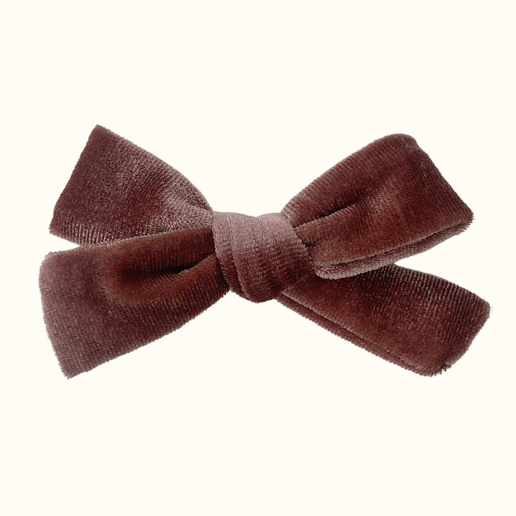 Velour Bow Hair Clip - Dusky Pink