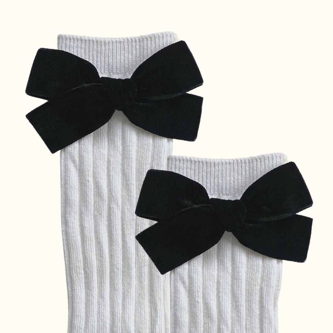 Velvet Bow Socks - Black