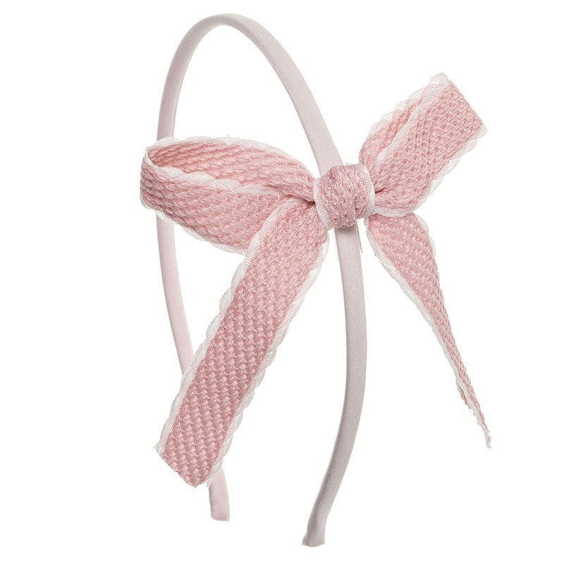 Knitted Bow Hairband - Soft Pink