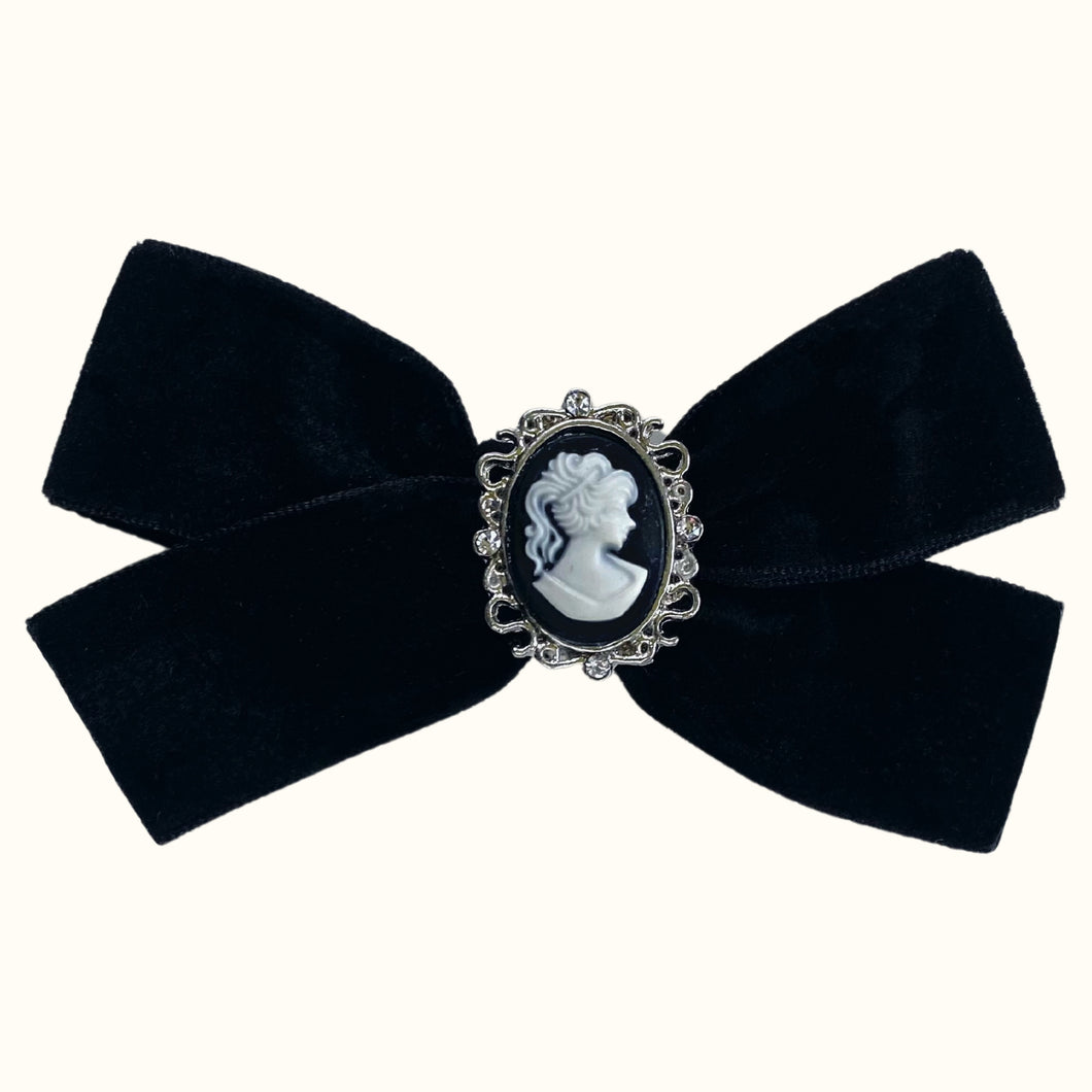 Black Cameo Velvet Bow Hair Clip