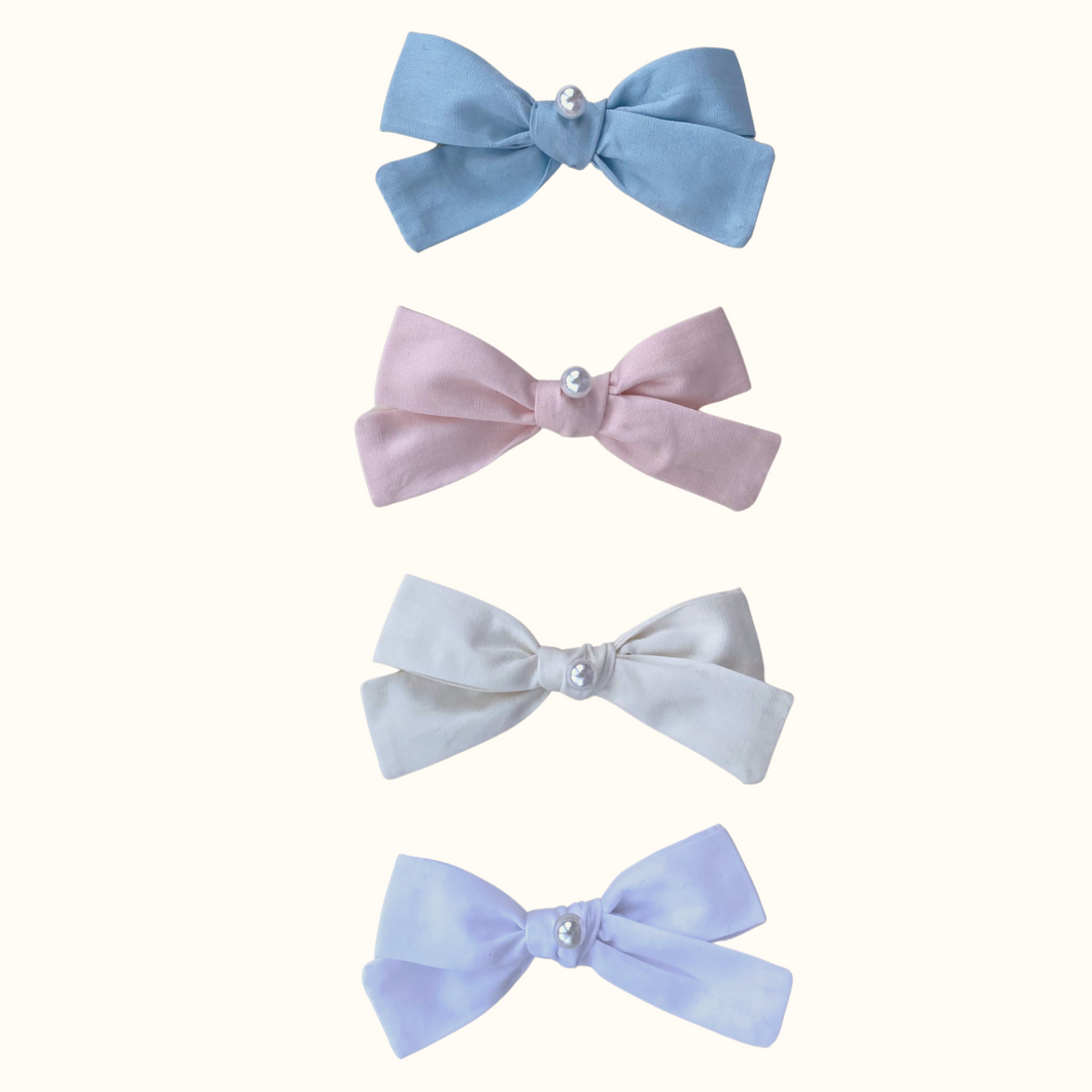 Renée Pearl Cotton Bow Hair Clip Set of 4