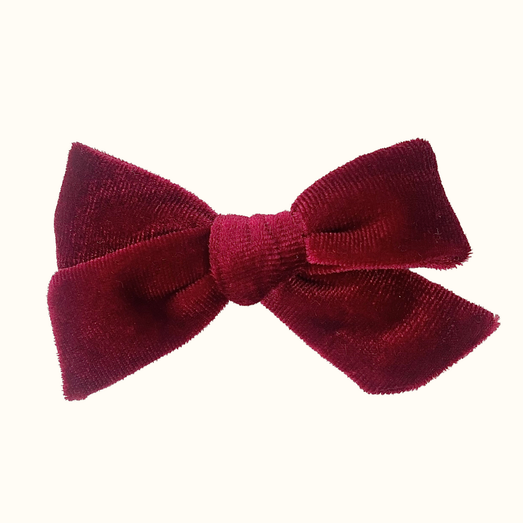 Velour Bow Hair Clip - Burgundy