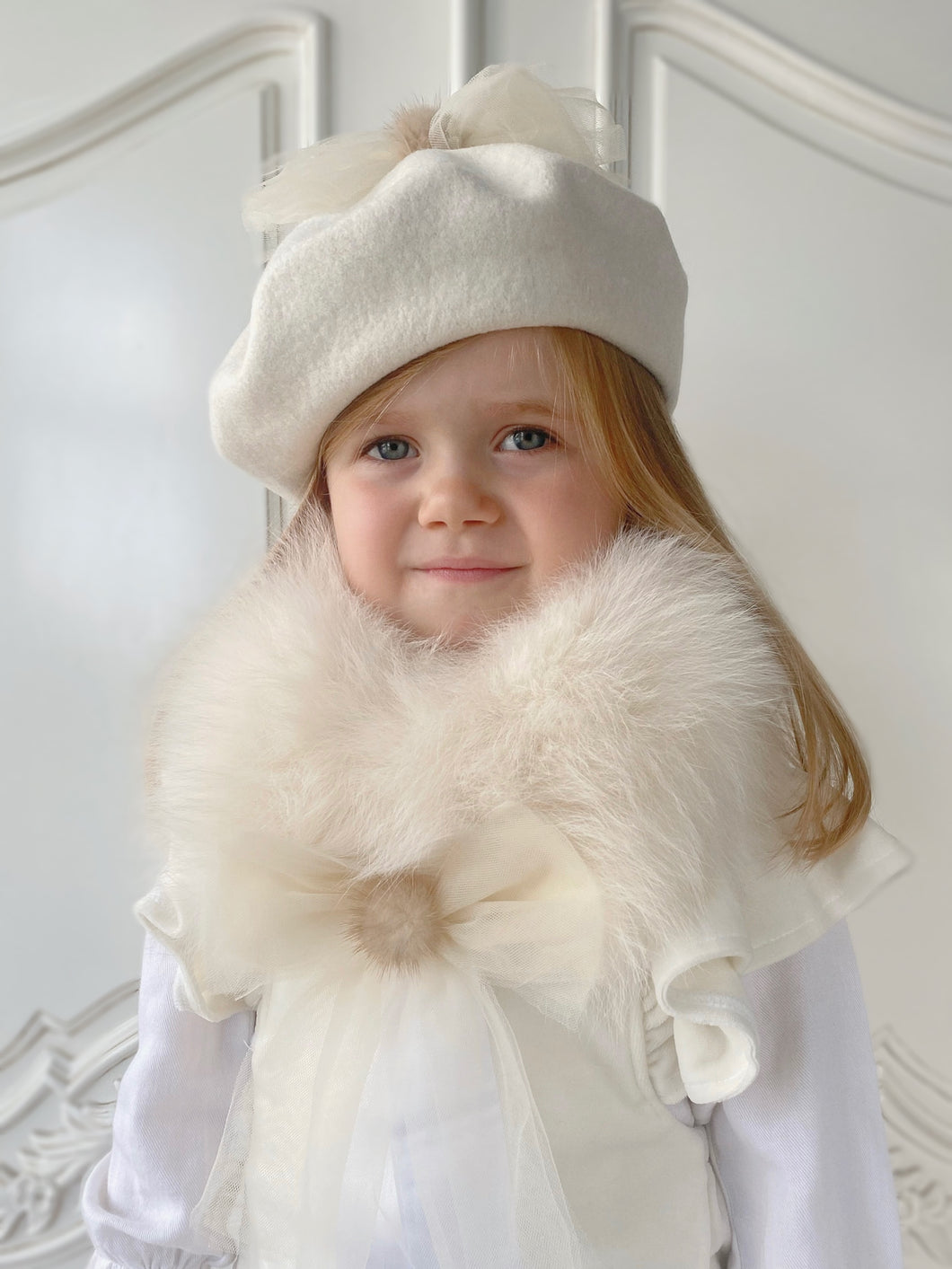 Pom Layered Tulle Beret - Ivory