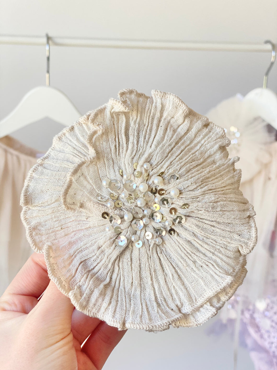 Oversized Crinkle Hair Clip - Beige