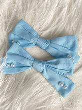 Load image into Gallery viewer, Loren Pearl Cotton Pig tail Bow’s - Powder Blue
