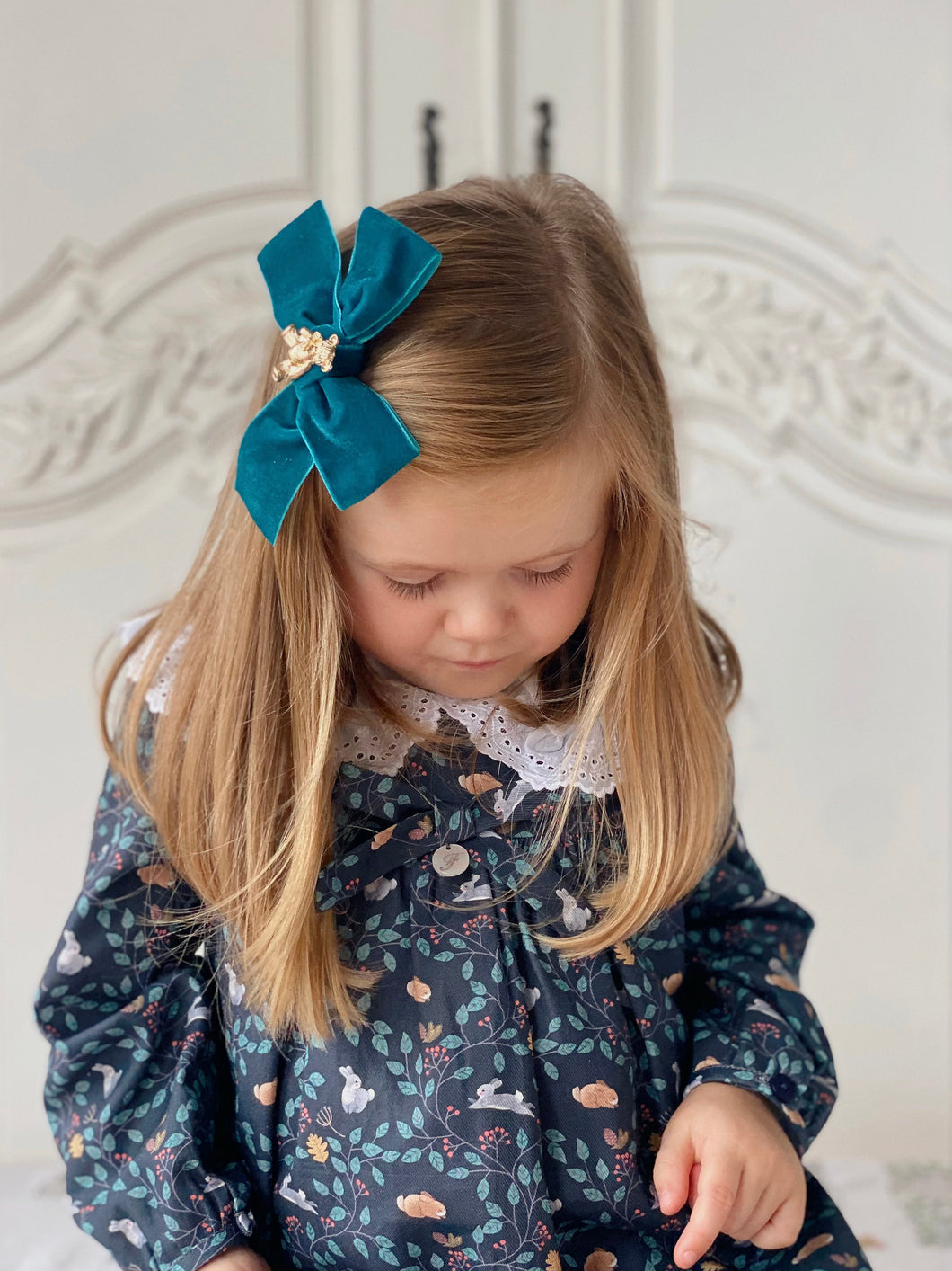 Anastasia Teddy Bear Oversized Velvet Bow - Teal