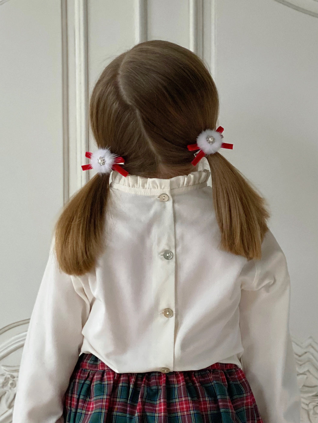 Baby Velvet Embellished Pom Pigtail Bow Set - Red