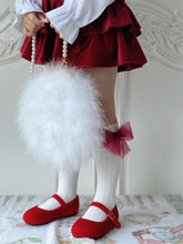 Cargue la imagen en el visor de la galería,Odette Mulled Wine Tulle Bow Ribbed Socks - White
