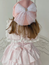 Load image into Gallery viewer, Nina Cameo Tulle Pearl Bow Beret - Pink
