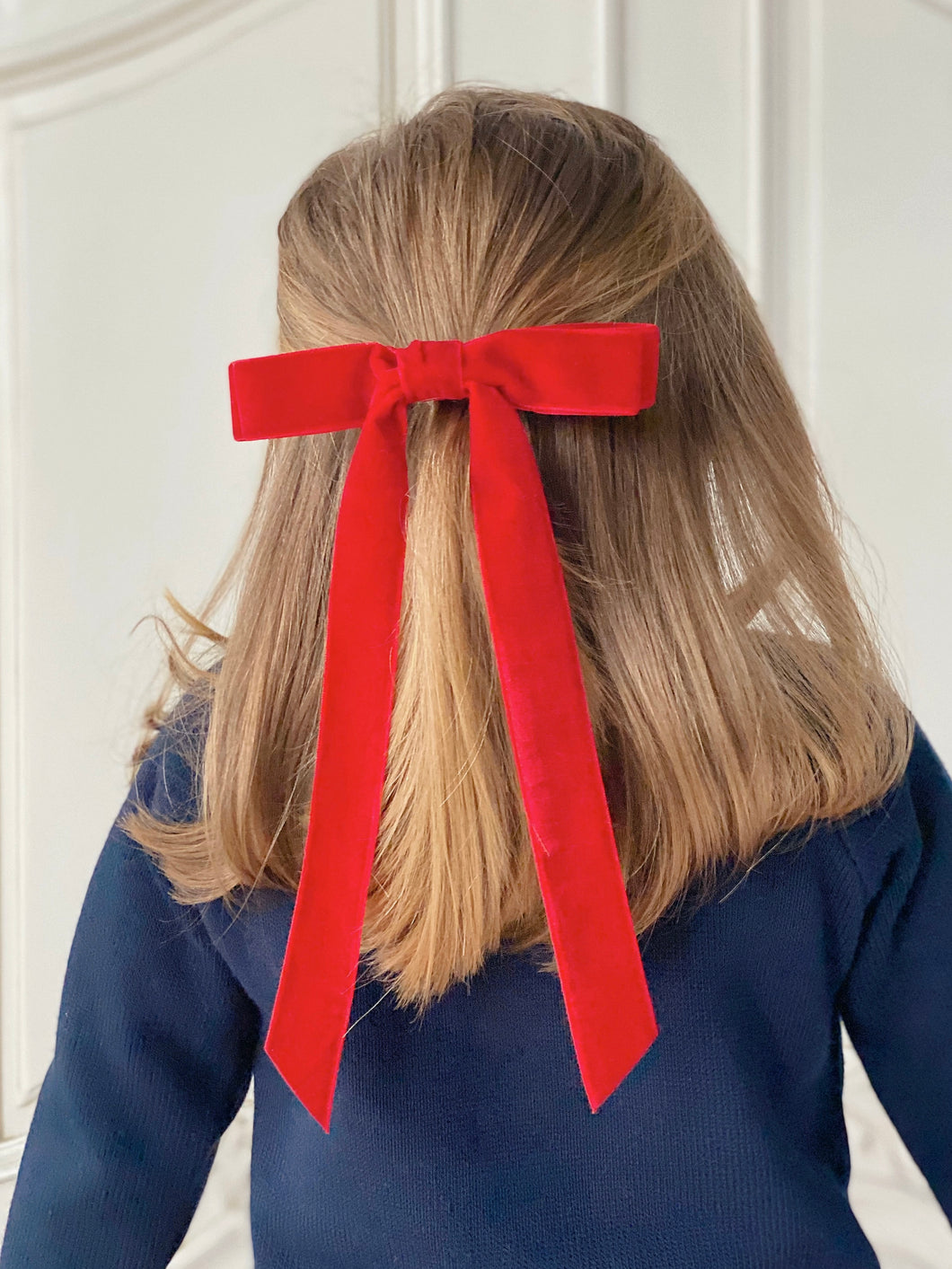 Velvet Long Bow Hair Clip - Red