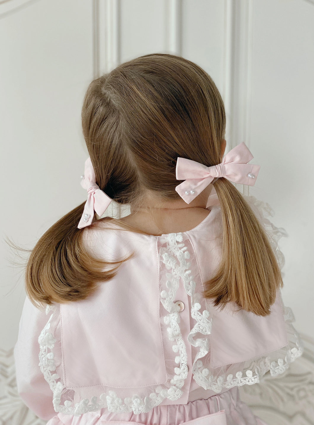 Loren Pearl Pigtail Bow Set - Pink