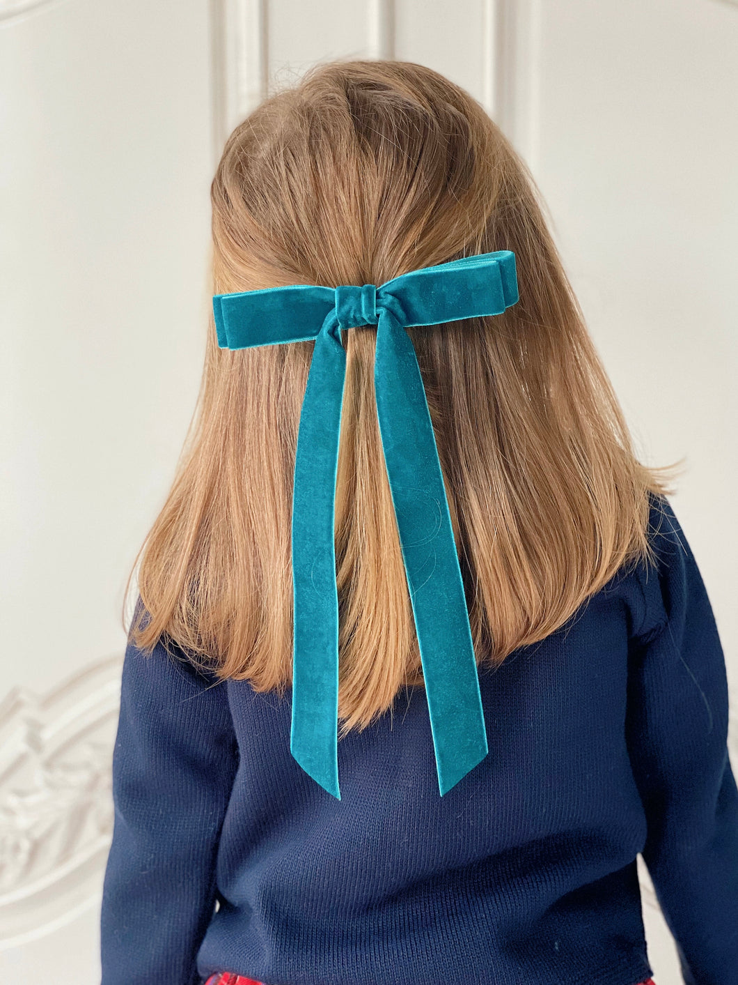 Velvet Long Bow Hair Clip - Teal