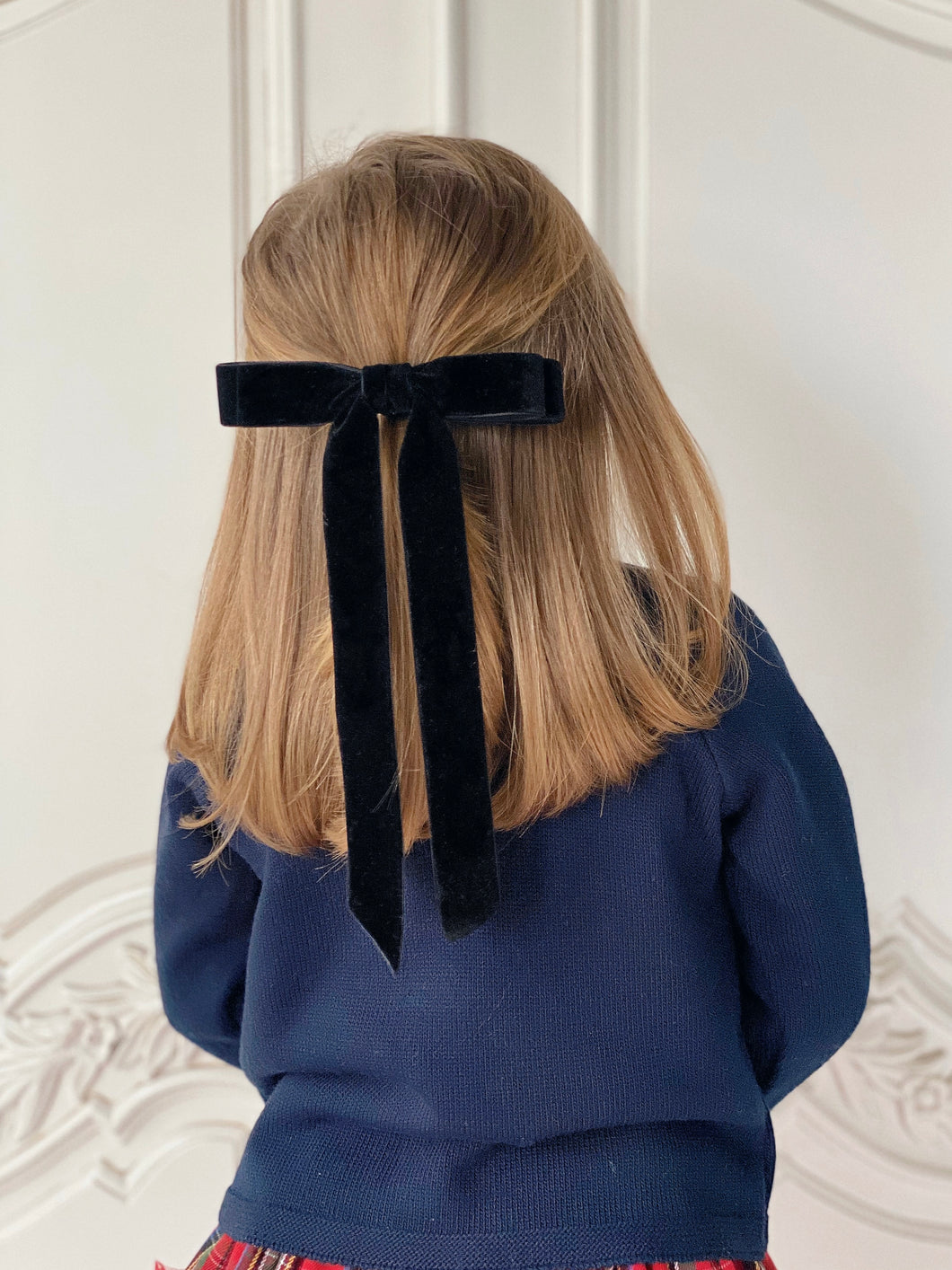 Velvet Long Bow Hair Clip - Black