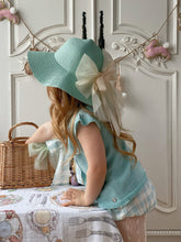 Load image into Gallery viewer, Rachael Tulle Ribbon Bow Straw Sun Hat - Duck Egg
